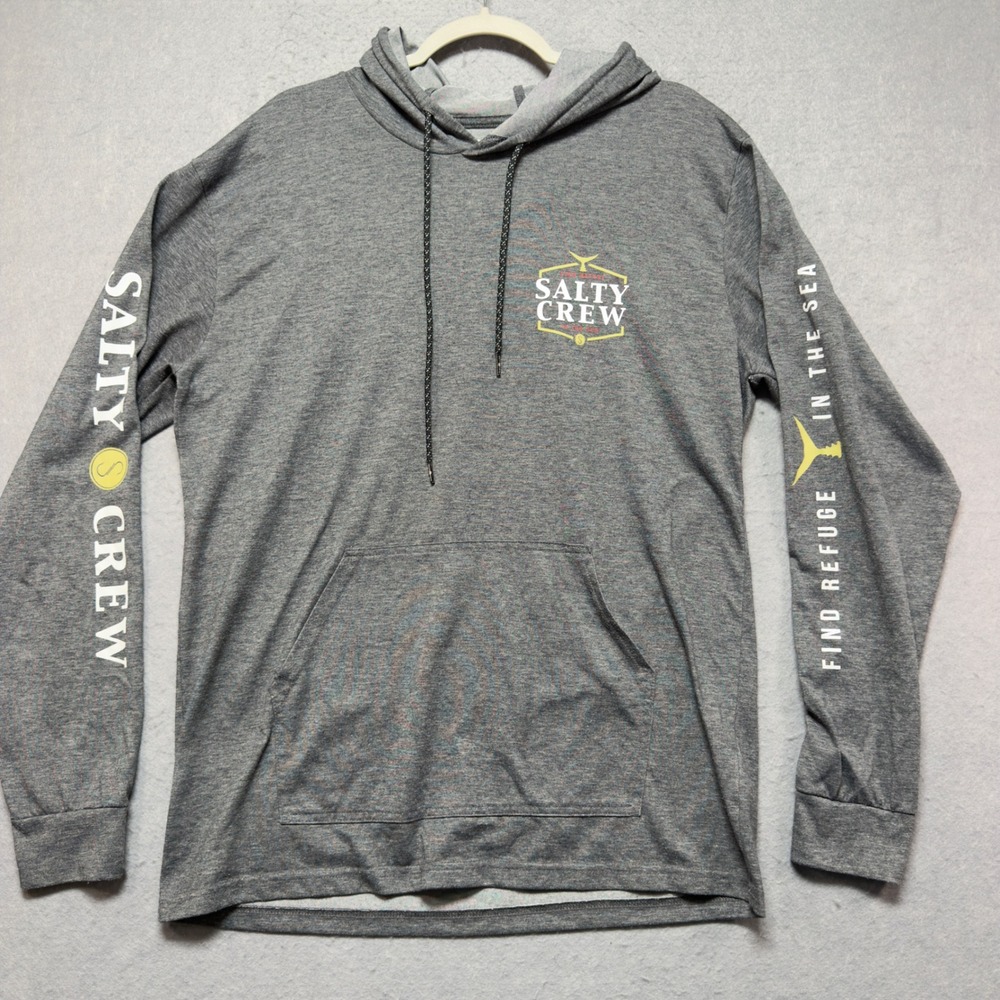 Salty Crew Mens Premium Technical Tee Hoodie Gray UPF 40+ Sun Shirt Large